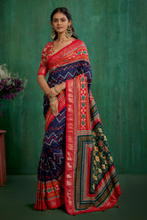 Red Velvet Tusser Silk Patola Print Ready to Wear Saree - Elegant & Stylish Fashion-RTW-4180